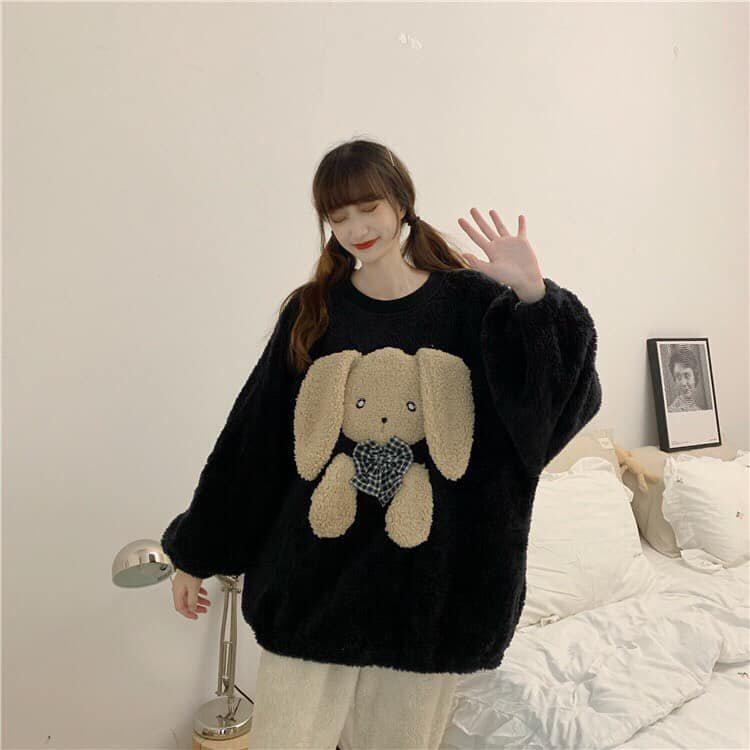 Bộ ngủ lông thỏ kute tay bồng phom rộng trẻ trung xinh xắn/ Set áo sweater lông cừu phối quần dài ống rộng 3107.STORE | BigBuy360 - bigbuy360.vn