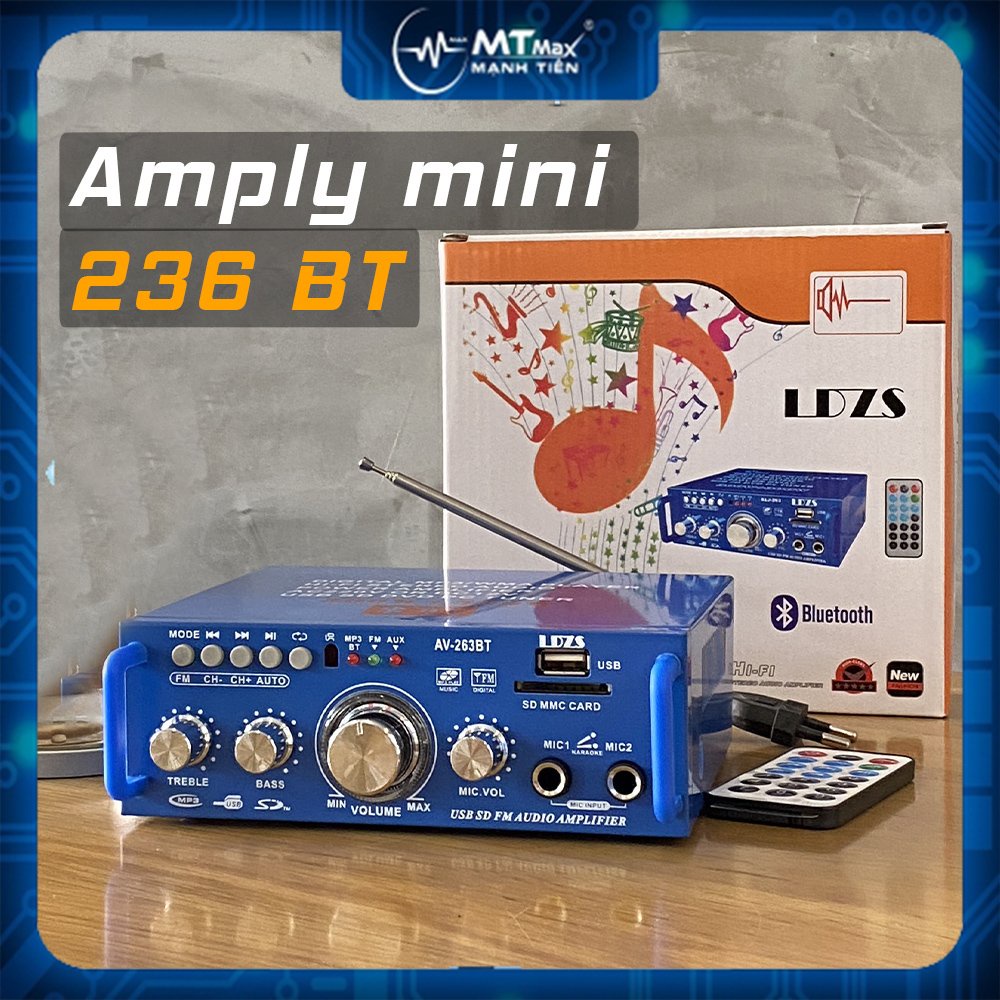 Amply mini AV-263BT bluetooth hát karaoke công suất 200w - thiết kế đơn giản, nhỏ nhắn - khả năng lọc tạp âm