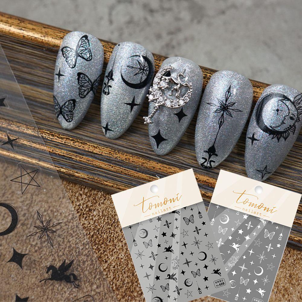 Miếng Dán Trang Trí Móng Tay Tự Dính Siêu Mỏng Họa Tiết Bướm / Mặt Trăng / Ngôi Sao