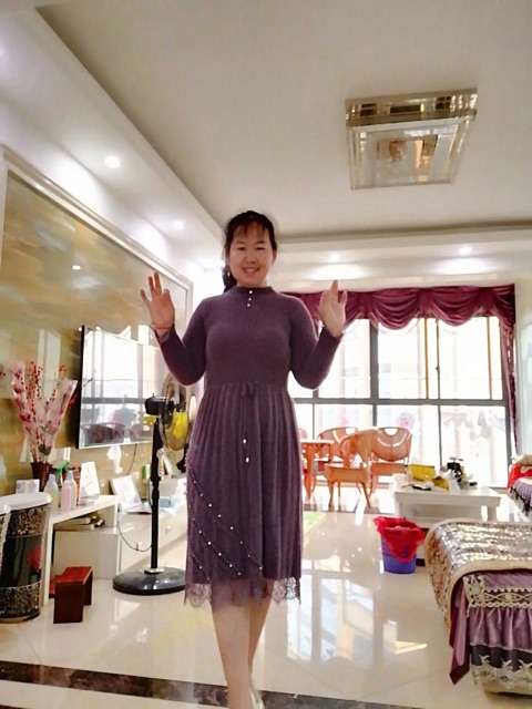 Váy Len Phối Ren Sang Trọng Thanh Lịch Trời Trang Thu Đông Quảng Châu