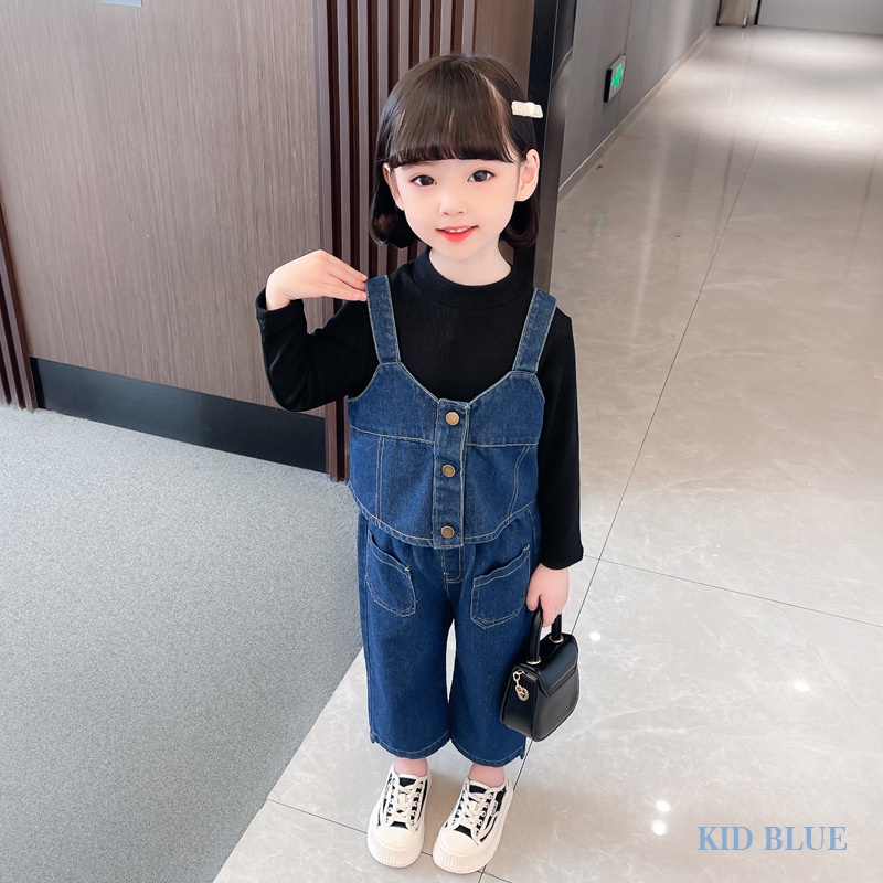 Set Áo Denim Và Quần Yếm Ống Rộng Thời Trang Mùa Thu Cho Bé Gái