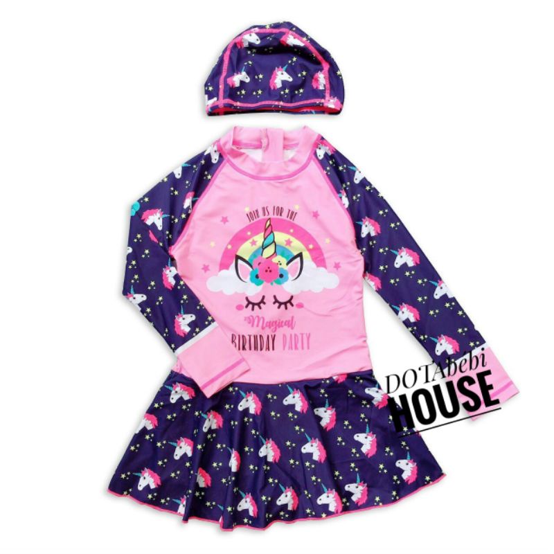 có nón Đồ bơi váy liền tay dài lót đùi lót ngực size đại cho bé gái mã SW0232 - DOTAbébi HOUSE