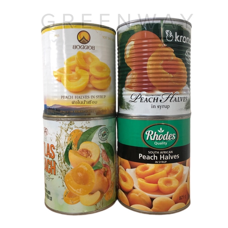 Đào ngâm Rhodes, Kronos, Boddob, hộp 820g có nắp giật hàng chính hãng