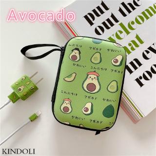 Túi mini đựng dây cáp/tai nghe/sạc dự phòng thiết kế khóa kéo in hình hoa/quả bơ dễ thương