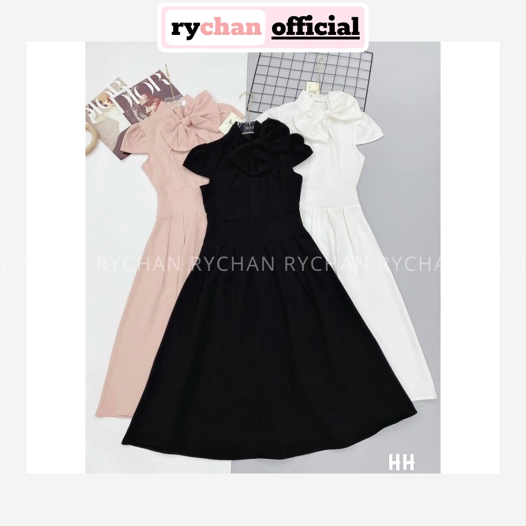 Đầm Xòe Midi Tay Hến Chiết Eo Cổ Đính Nơ [Ảnh Thật Cuối] - DX0070