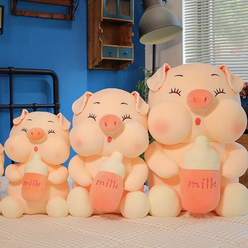 Gâu bông heo ôm binh sữa cute 50 cm ,thú bông lợn bú bình vải nhung