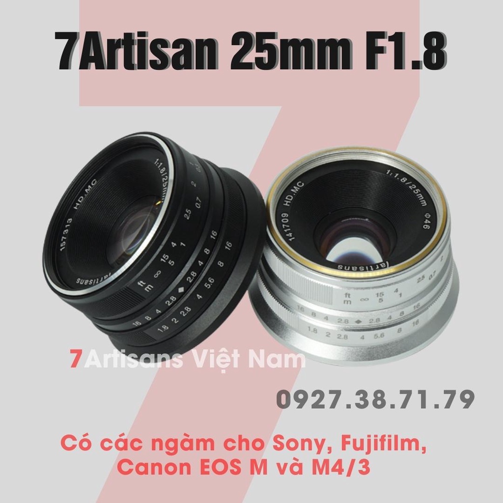 (CÓ SẴN) Ống kính 7Artisans 25mm F1.8 - Dùng Sony E, Fujifilm, Canon EOS-M và Panasonic Olympus ngàm M43