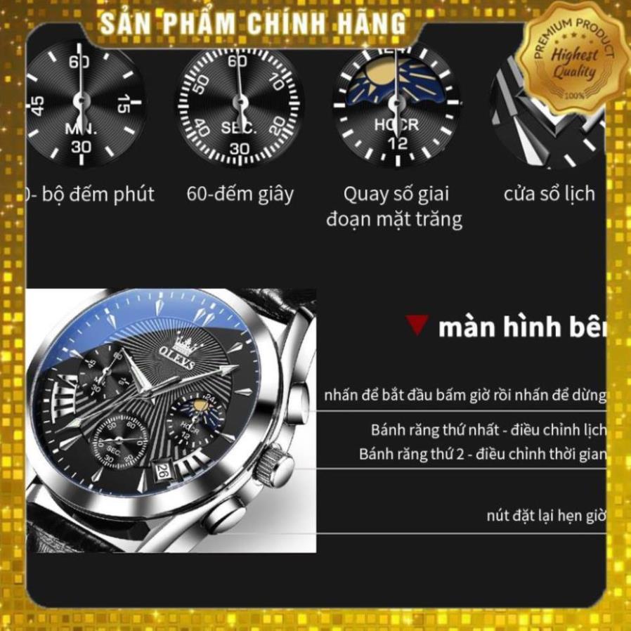 Đồng hồ nam chính hãng OLEVS 2876 dây da bò  Chống thấm nước sâu  hiệu ứng phát sáng