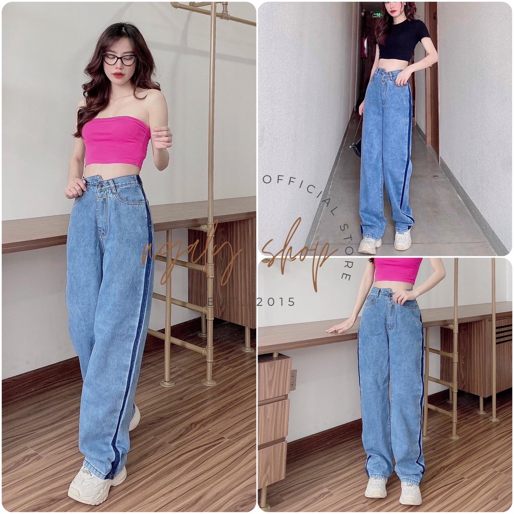 Quần jean nữ ống rộng lưng cao rách gối basic 🍀 Quần bò jeans ống đứng cạp cao ống suông cao cấp giá rẻ đẹp