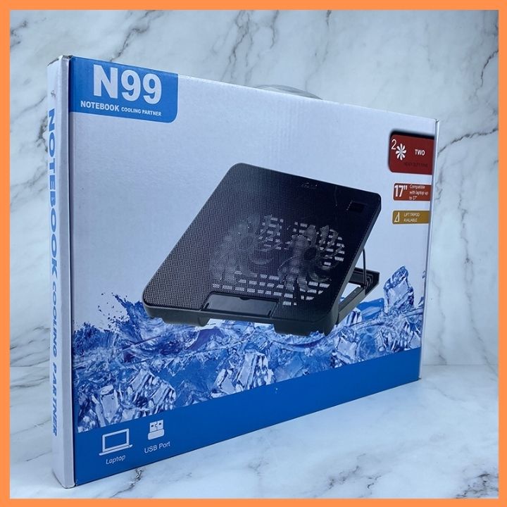 Đế Tản Nhiệt Máy Tính Laptop 2 Fan N99 COOLING PAD cho laptop từ 17 inch trở xuống, Đế Nâng 45 Độ làm mát cực nhanh