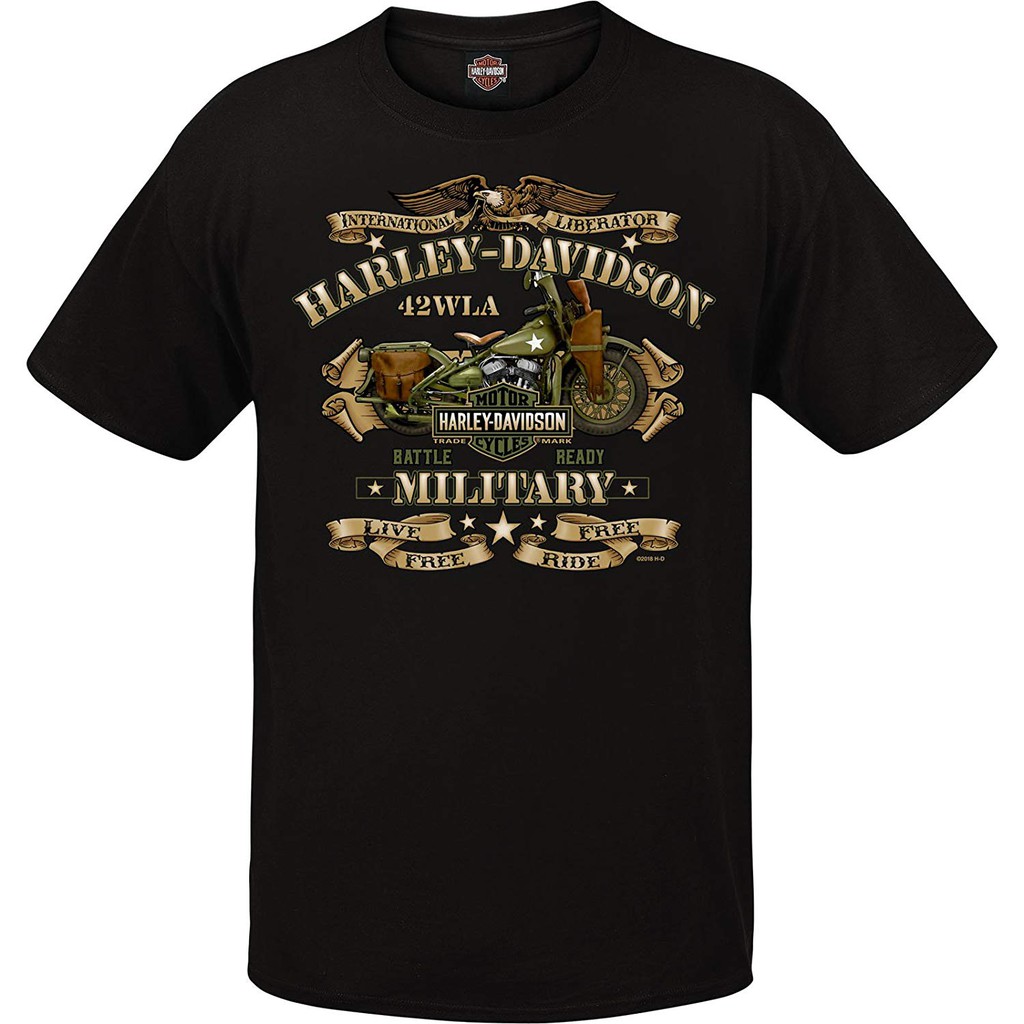 Harley-Davidson Military Men'S Graphic Short Sleeve Crew Neck T-Shirt Overseas Tour War Bike Birthday