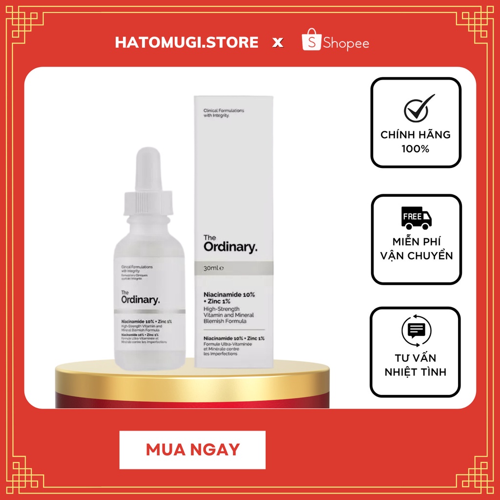 Serum trắng da mờ thâm [Trắng da 100%-Hàng Auth] Bill Anh Tinh chất The Ordinary Niacinamide 10% + Zinc 1%