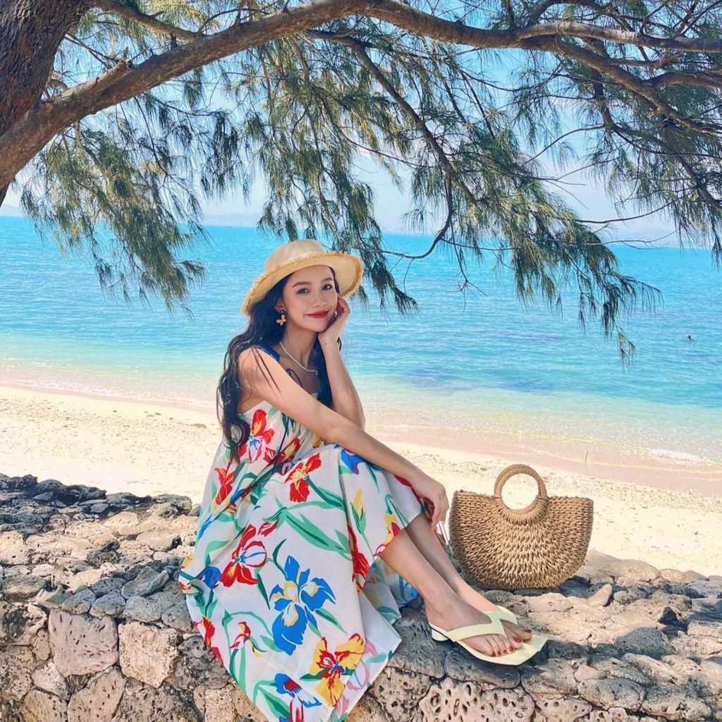 Đầm midi Hai Dây Dáng Dài Vải satin In Hoa Thời Trang Mùa Hè