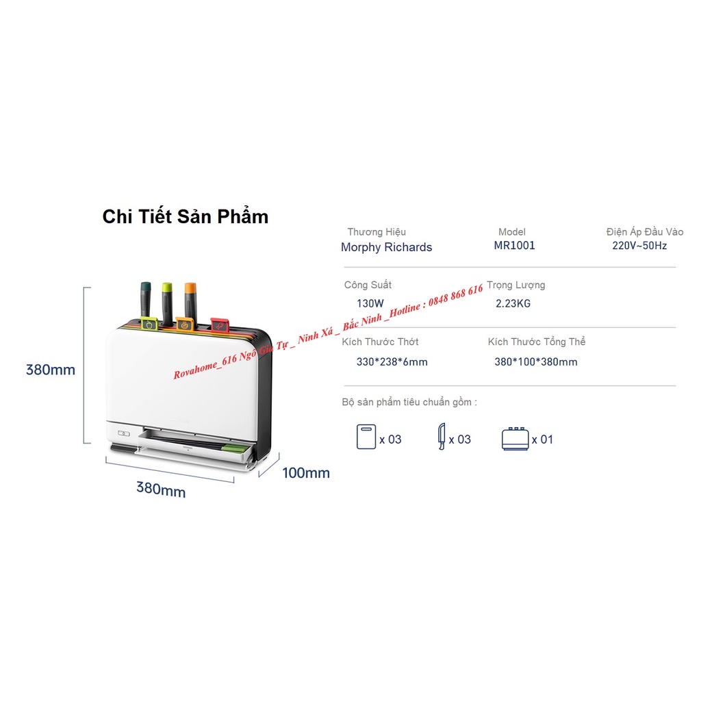Morphy Richards MR1001  Bộ Dao Thớt  Khử Khuẩn UV + Sấy Khô 70ºC / Hàng Có Sẵn