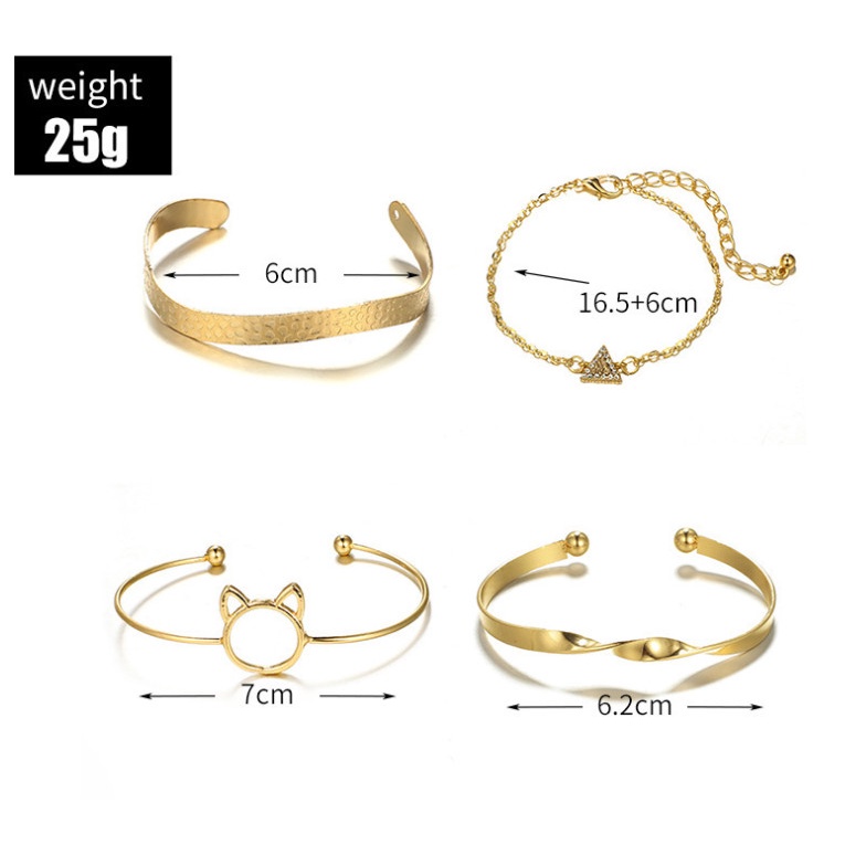 Bộ 4 vòng tay mạ vàng mix mẫu cá tính BAG U S4VONG35