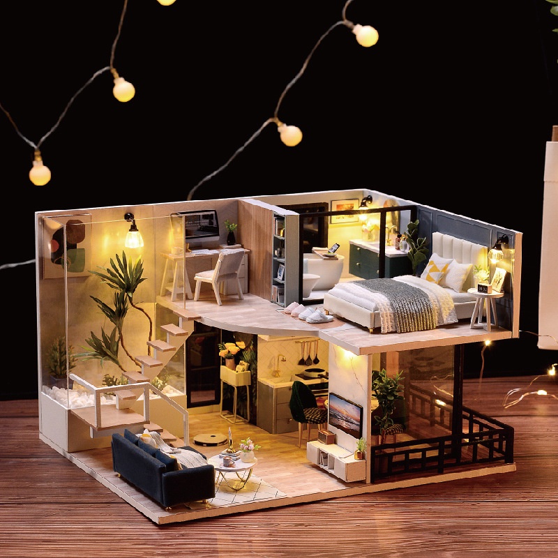 Mô hình nhà búp bê tự làm diy doll house miniature CUTEROOM mô hình comfortable life, blue times, girlish dream