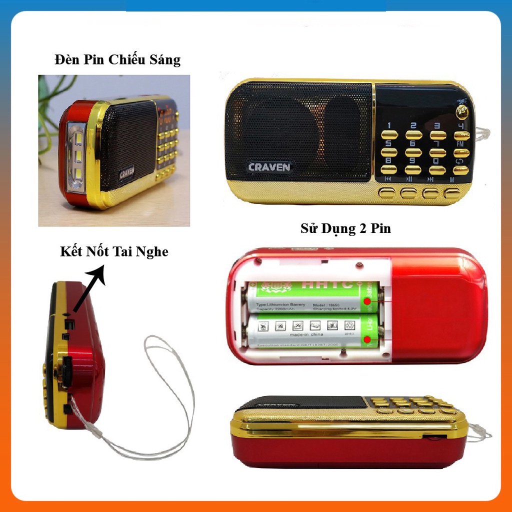 Loa Craven CR-836S ,máy nghe nhạc, đài FM, học tiếng anh hỗ trợ kết nối thẻ nhớ USB