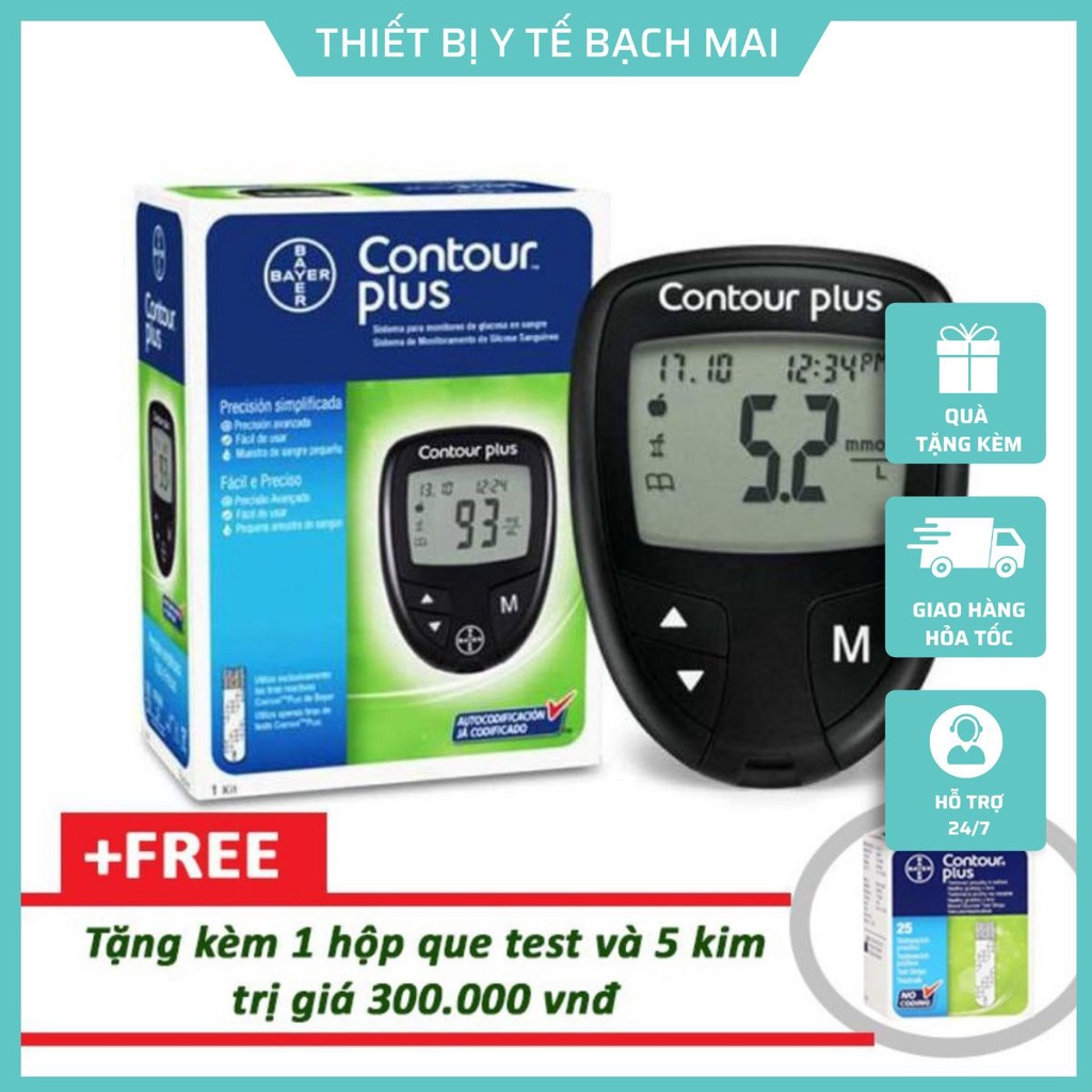 Máy đo đường huyết Bayer Contour Plus ✅ Đức bao gồm kim & bút chích máu, [ Khuyễn mãi lớn]