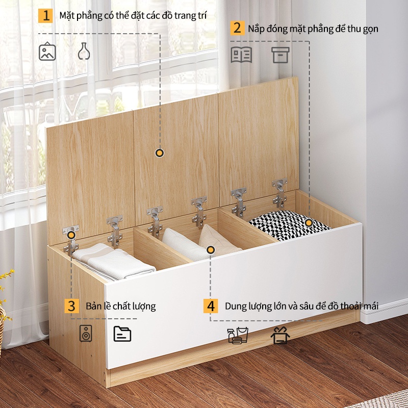 Tủ gỗ thấp tủ kê cửa sổ ban công nhiều ngăn có cánh cửa tủ kê dọc tường tiện lợi đa chức năng YA485
