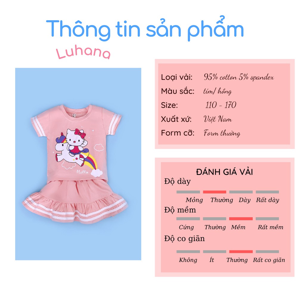 Bộ cộc tay bé gái cotton mềm mại thấm hút mồ hôi co giãn nhẹ, đồ bộ bé gái hello kitty đáng yêu Luhana