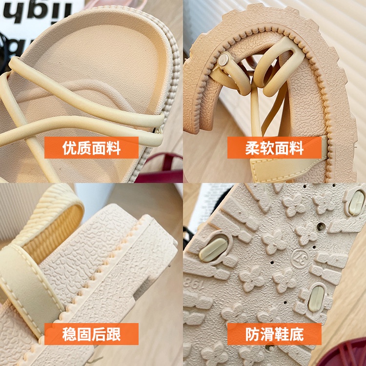 Giày Sandal Nhựa PVC Đế Bằng Cột Dây Thoải Mái Phong Cách Thời Trang Mới Năm 2021