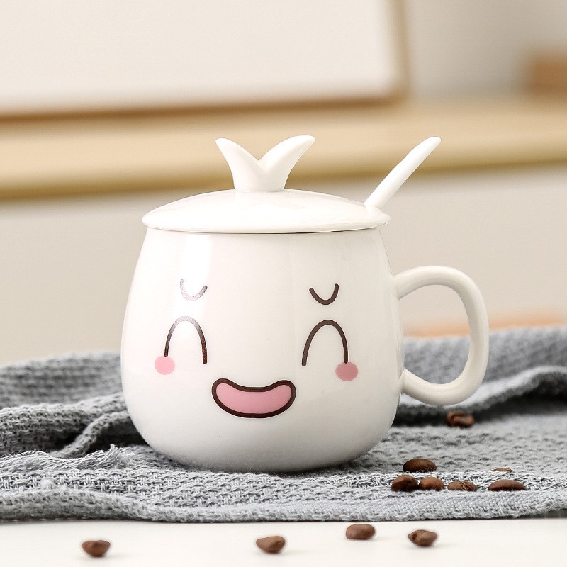 Cốc trà, cà phê gốm sứ cao cấp hình mặt cười hoặc logo starbuck KÈM THÌA VÀ NẮP 300ml | BigBuy360 - bigbuy360.vn