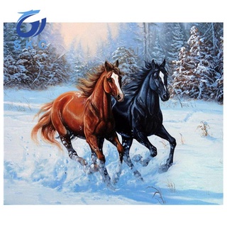 Tranh Thêu Chữ Thập Đính Đá Kim Cương Hình Hai Con Ngựa