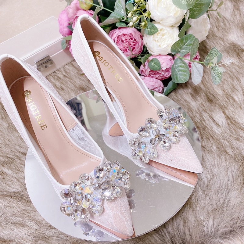 TK1853 GIÀY CƯỚI REN PHỐI ĐÁ PHA LÊ CAO CẤP