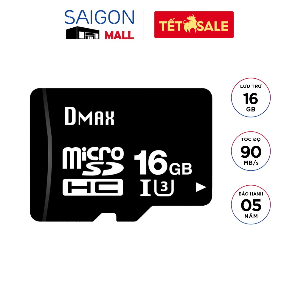 Thẻ nhớ micro SDHC 16GB Dmax U3 tốc độ cao up to 90MB/s - Bảo hành 5 năm đổi mới