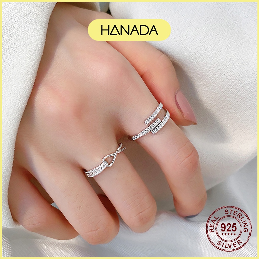 Nhẫn Bạc 925 Hanada Nhẫn Vô Cực Đính Đá Free Size Đeo Được Nhiều Ngón
