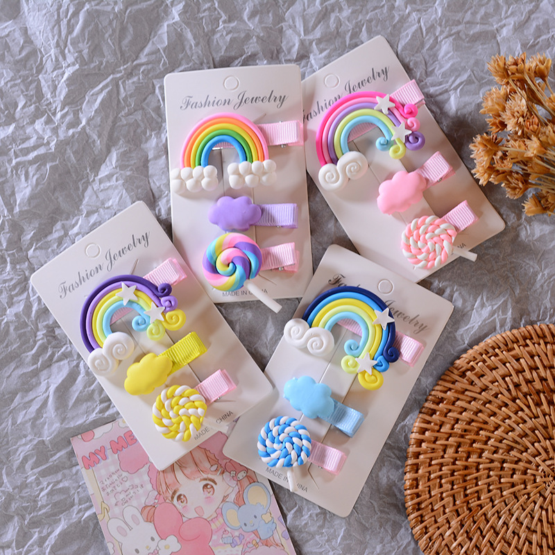 Roselife 3PCs/Set Rainbow Cloud Lollipop Lovely Girls Hairpin Bobby Pin Set Kids Hair Clip Accessories