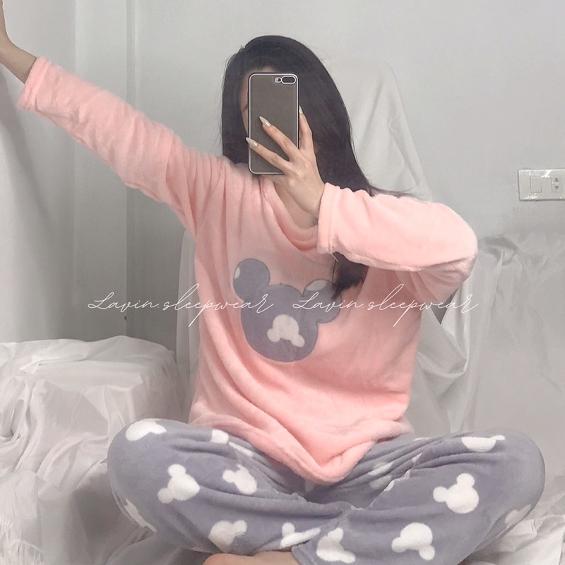 Bộ ngủ bông mịn LAVIN hình mặt gấu dễ thương | BigBuy360 - bigbuy360.vn