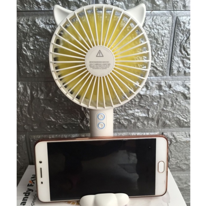 Quạt mini cầm tay tiện dụng handy fan 3 tốc độ gió tai mèo cao cấp có đèn kiêm giá đỡ điện thoại