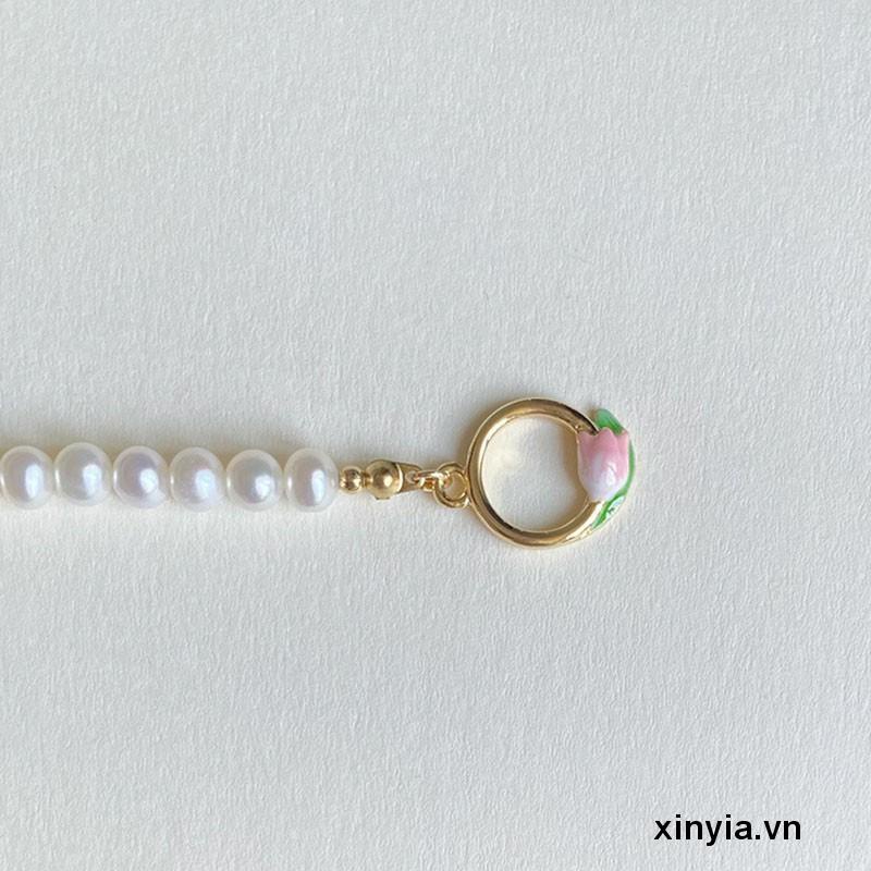 Vòng Tay Hoa Tulip Đính Ngọc Trai Giả Cao Cấp Sang Trọng Cho Nữ