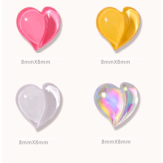 Set 5 Viên Charm Trái Tim Đào Thạch 5D Trang Trí Móng Tay