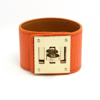 HERMES Vòng Tay Da PU Bản Rộng Họa Tiết Vỏ Quả Vải Có Khóa Xoay Kim Loại Có Thể Điều Chỉnh Được