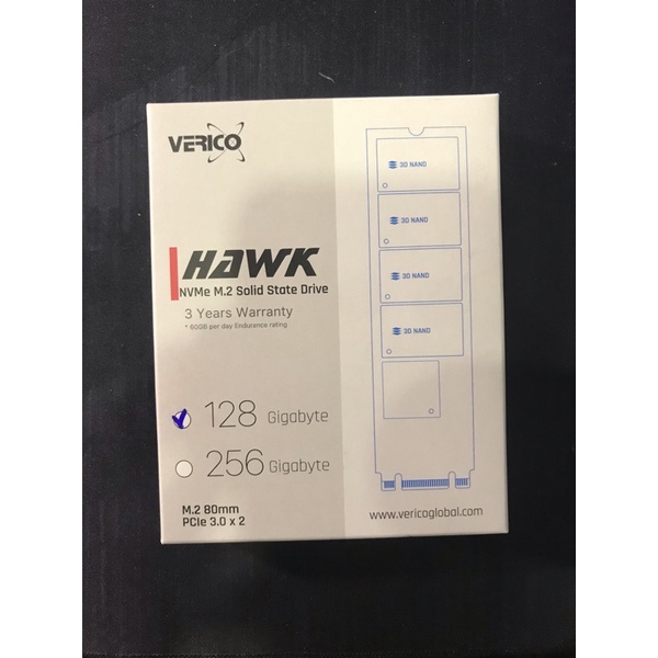 Ổ cứng SSD 128G Verico Hawk NVMe PCIe Gen3x2 M.2 2280 (1SSOH-SSMBC3-NN) | BigBuy360 - bigbuy360.vn