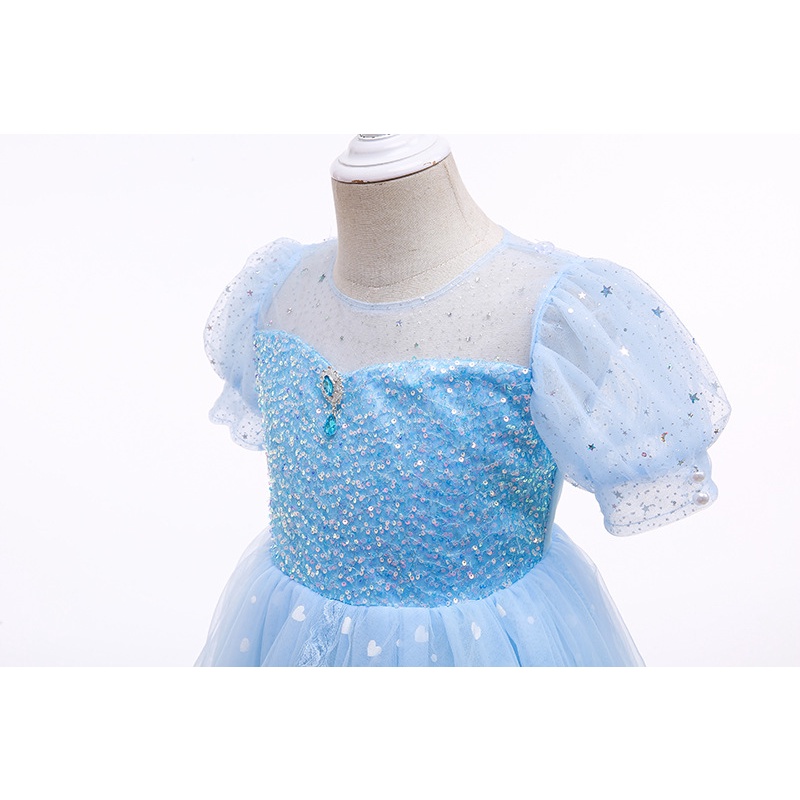 Đầm công chúa Elsa cho bé gái 3-10 tuổi váy kèm tà dài siêu dễ thương