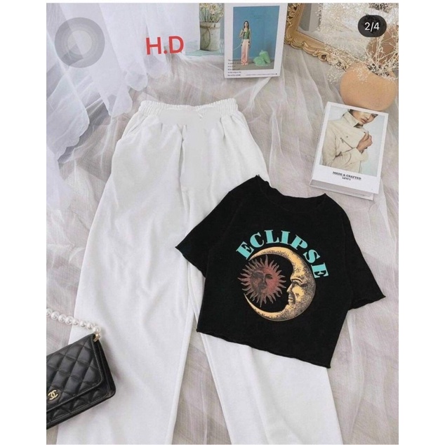 Sét áo croptop ECLIP +quần bom trắng HD12
