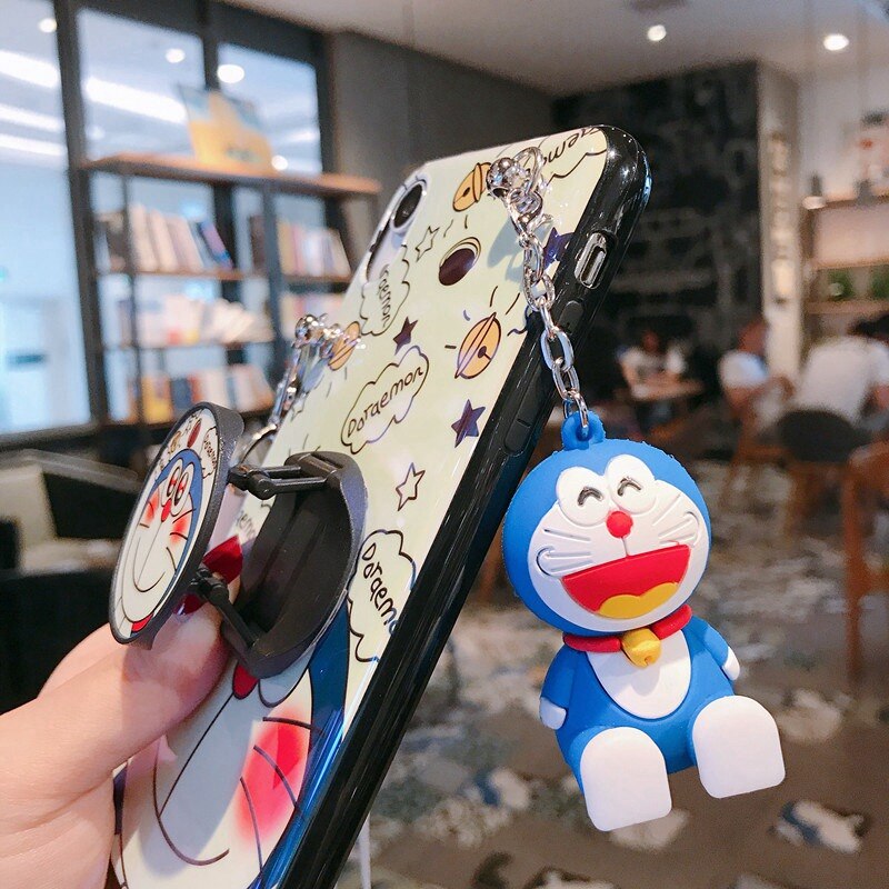 Doraemon Case Samsung Galaxy A8 A6 Plus J8 2018 A2 Core A10E J4+ J4 Core J6+ Plus J6 J4 J2 Pro A7 2018 S10e Cute Case Exquisite Blu-ray Cartoon Cat Case +Holder Stand + Lanyard Soft Cover