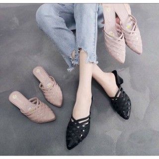Dép nhựa cao gót quai đan chéo 4cm