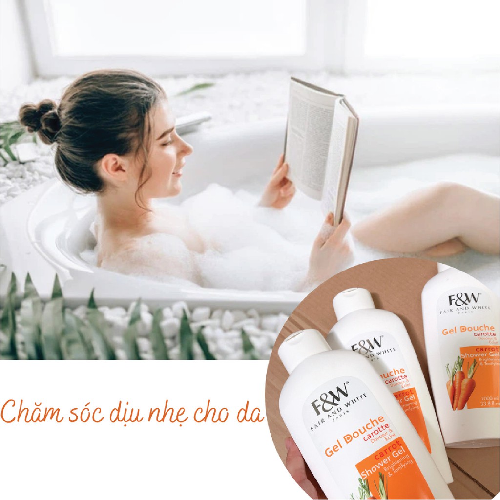 Sữa tắm cà rốt F&amp;W Shower Gel Carrot 1000ml dưỡng trắng, nâng tông da