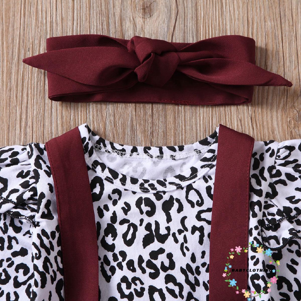 ღWSVღNewborn Kids Toddler Baby Girl Clothes Leopard Romper Bodysuit Ruffle Suspender Skirt Dress Outfit Set