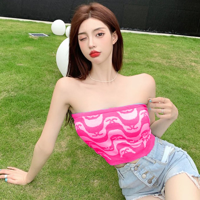 Áo croptop dệt kim không tay in họa tiết thời trang hàn quốc gợi cảm dành cho nữ | BigBuy360 - bigbuy360.vn