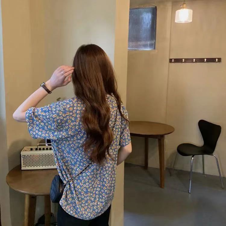 SUXI Áo sơ mi tay ngắn họa tiết hoa thời trang thanh lịch cho nữ