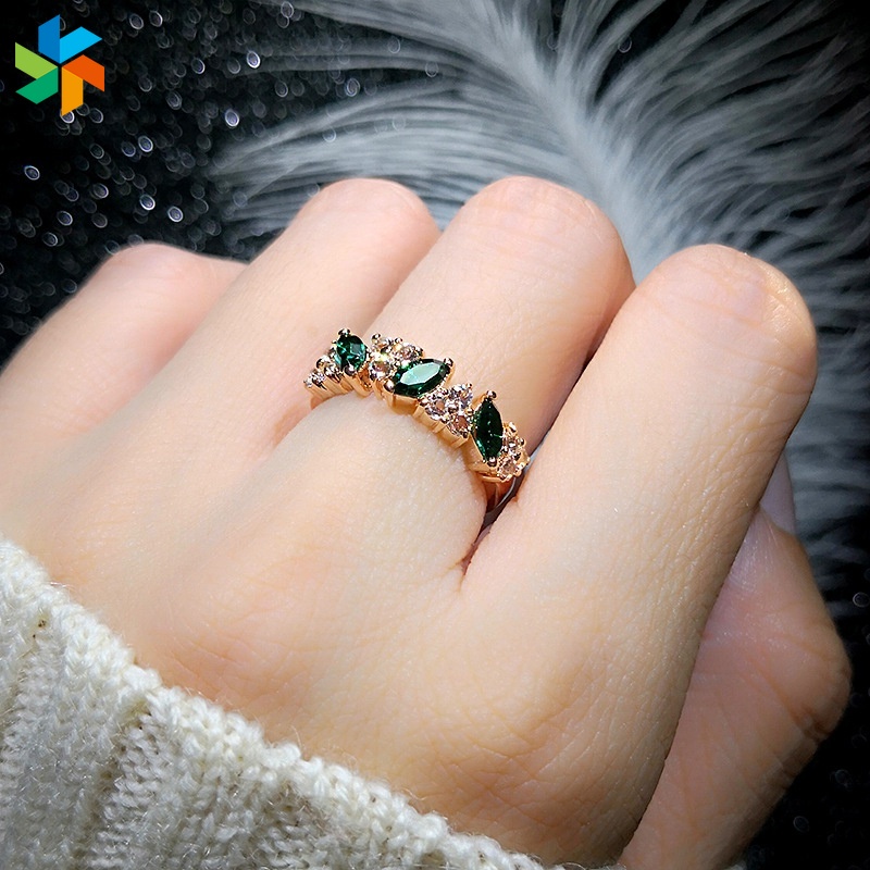 Nhẫn Thời Trang Đính Đá Pha Lê Xanh Lá Phong Cách Vintage Cho Nữ JP6