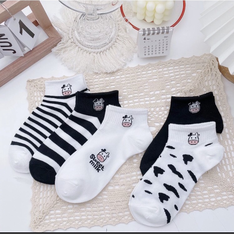 Set 5 Đôi Tất Vớ Cổ Ngắn Họa Tiết Bò Sữa Dễ Thương - Dumi Shop