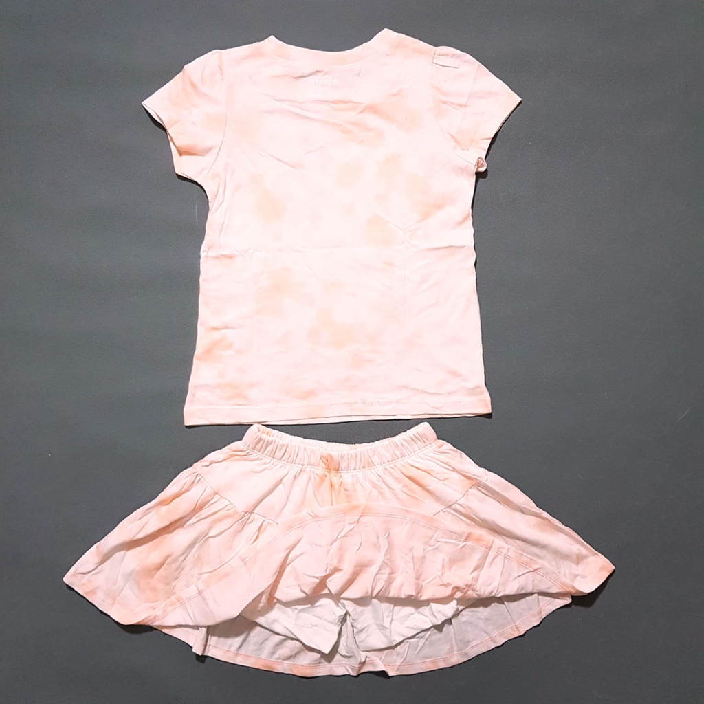 Bộ áo thun quần váy cotton loang màu mát mẻ dễ thương hình in elsa kitty bé gái