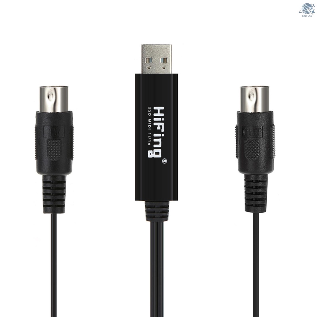 BF HiFing USB IN-OUT MI Cable One In One Out Interface 5 Pin Line Converter PC to Music Keyboard Adapter Cord Black