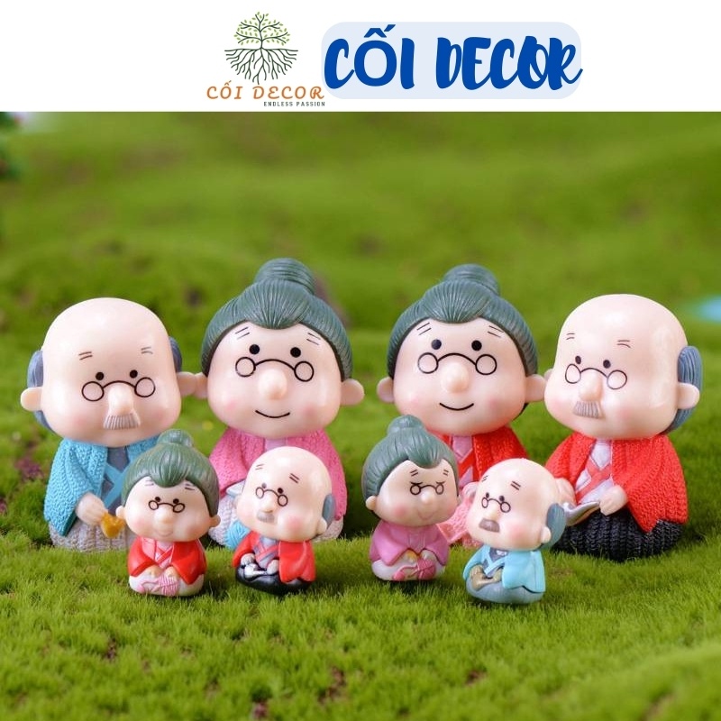 Tiểu cảnh Terrarium ❤️  Cặp đôi ông bà già đeo kính ngồi tiểu cảnh trang trí sen đá, sân vườn, bể cá, bể terrarium